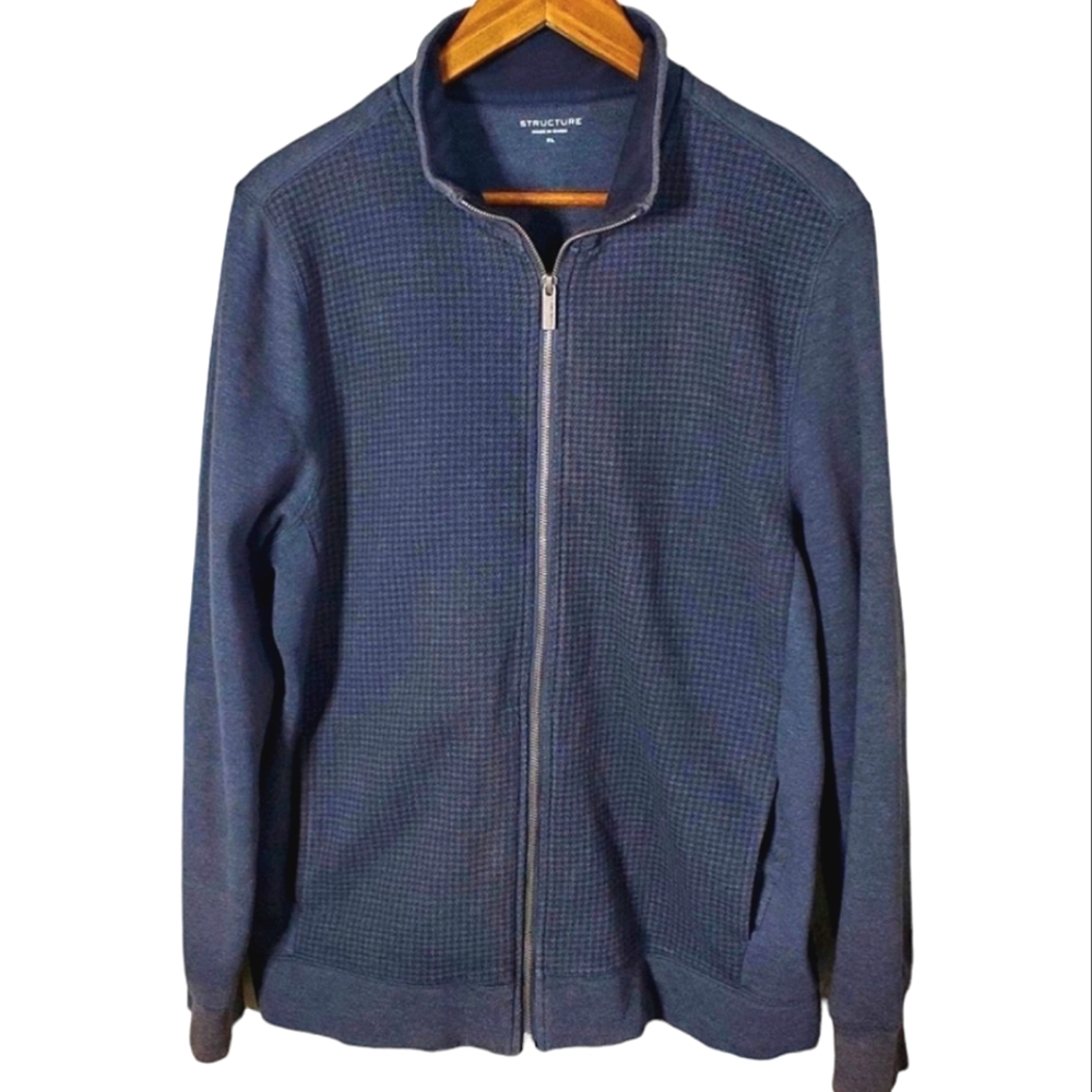 Structure Mens Full Zip Waffle Knit Gray Jacket Size XL